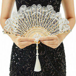 Bridal Handheld White Fan with Rhinestone and Embroidered for Wedding Decoration